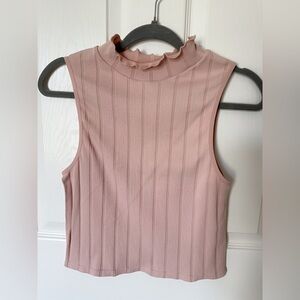 Pink Ribbed Crop Tank Top